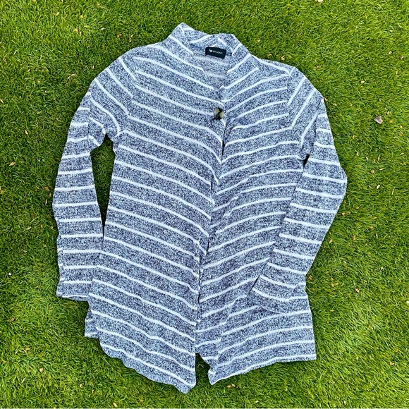 AB Studio Womens Gray Striped Asymmetrical Hem Cardigan Sweater Size L - Picture 6 of 6